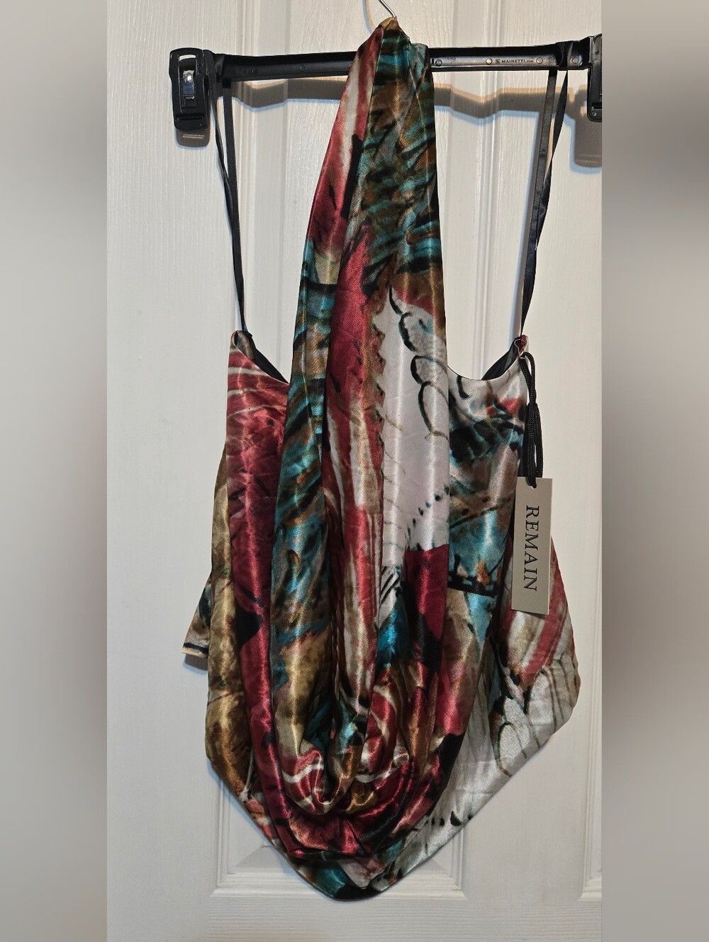 NWT Remain Asymmetric, draped multi-color Satin Halter Neck Tank Top